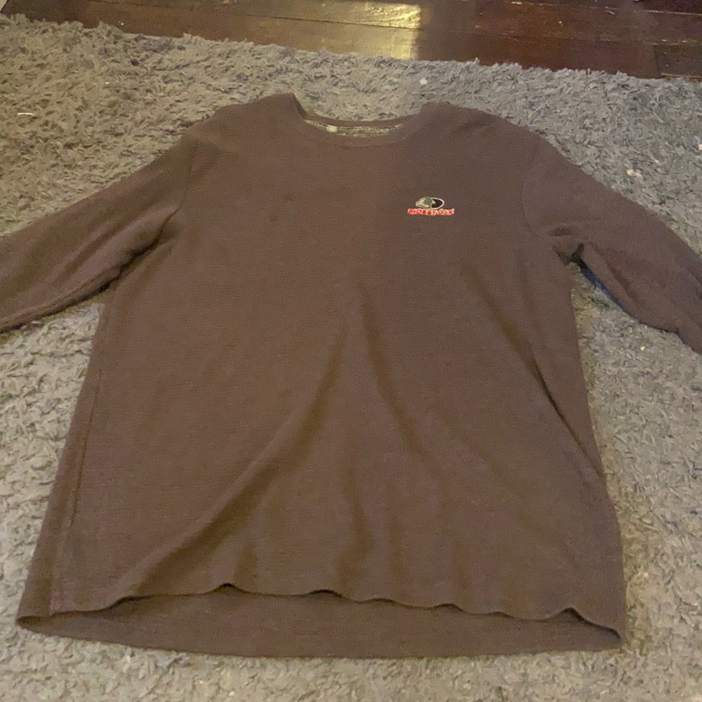 brown, long sleeve, mossy oak